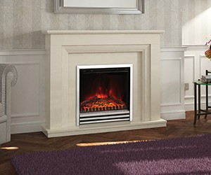 Amorina Electric fireplace Suite Here is an instant classic, which means it will comfortably find a place in your living room. This lovely 50" electric fireplace suite in Almond Stone effect features an LED electric fire with a stylish 3-bar fret.